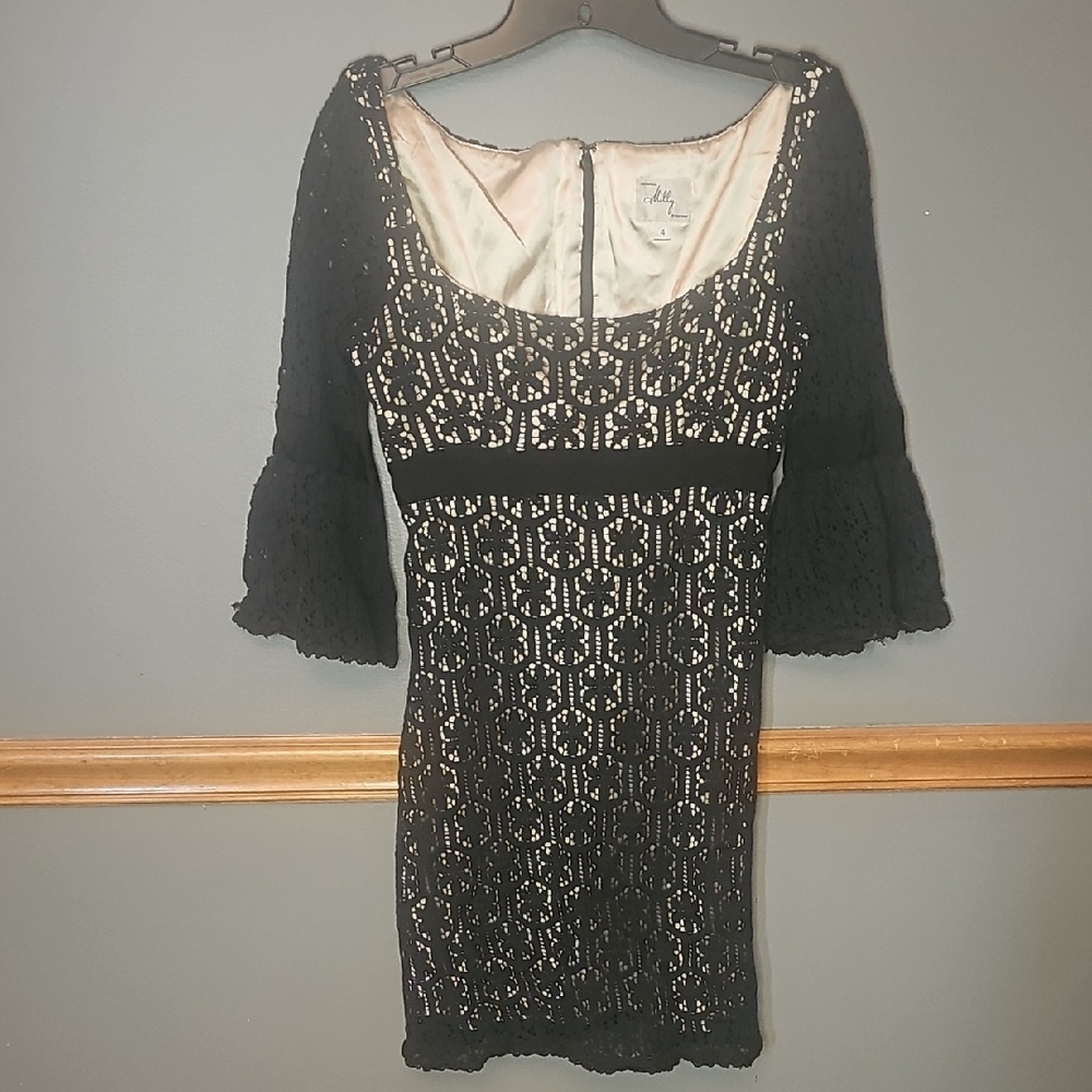 Milly of New York Black and Gold Long Sleeve Dress